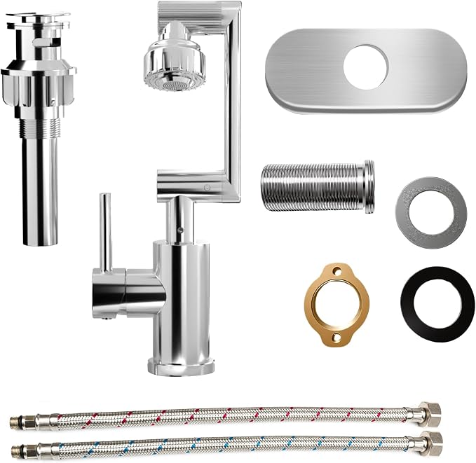 1080° Rotatable Bathroom Faucet, Chrome SUS304, Dual Spray Modes | Universal Height Adjustable Faucet for Farmhouse Sink, Vanity, Washbasin & RV, Single/3-Hole, Anti-Splash Easy Install