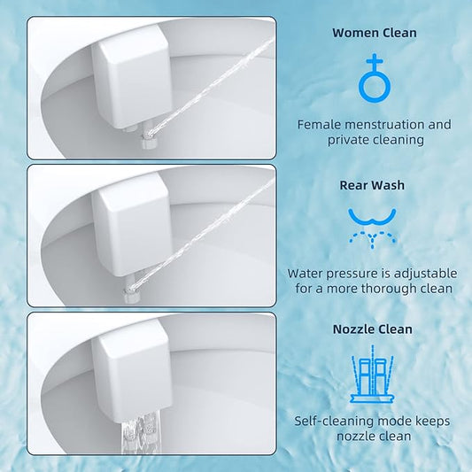 Hibbent Bidet Attachment for Toilet, Non-Electric Dual Nozzle for Frontal & Rear Wash, with 10 Pieces Toilet Seat Bumpers