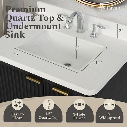 Lavanti Wooderna 36 Inch Bathroom Vanity with Sink – Stylish Firwood Black Vanity Bathroom with Storage Cabinet – Modern Bathroom Vanities with Single Vanity Sink & Quartz Countertop