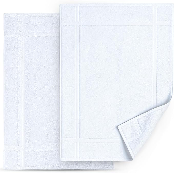 Pearl Linens Pack of 2 100% Cotton Bath Mat 18x25 inches, Soft & Absorbent Quick Dry Bathroom Mat Set, Not Bathroom Rugs, After Shower Mat, Bath Tub Mat, 781 GSM, Machine Washable, White