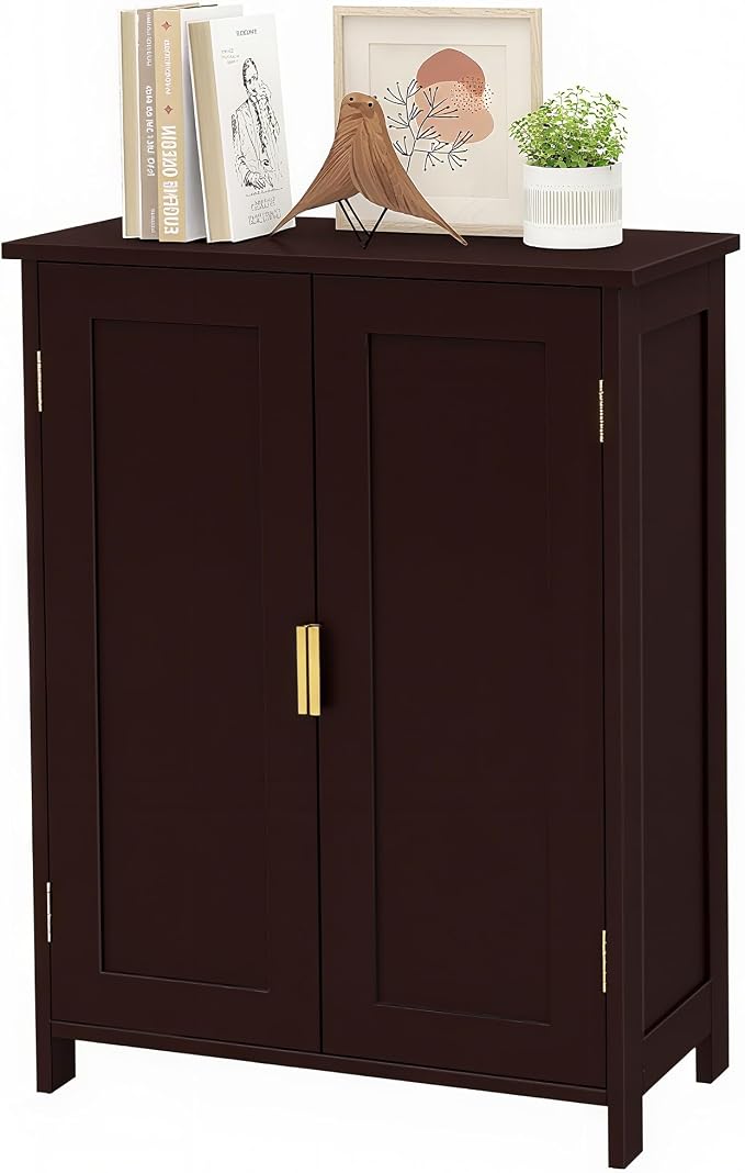 TaoHFE Brown Bathroom Storage Cabinet,Wood Bathroom Cabinets Freestanding | with 2 Door Organizers Storages with Adjustable Shelves, Storage Cabinet for Living Room,Laundry Room