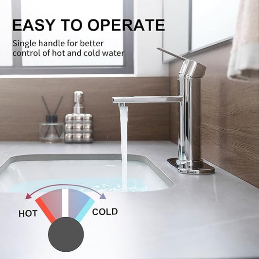Chrome Bathroom Faucet Single Hole Single Handle Vanity Modern Sink RV Bathroom Faucet with Pop-up Drain for 1 - or 3 Hole Sink (Chrome)
