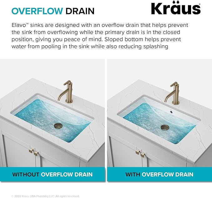 KRAUS Elavo 19.25 in. Oval Porcelain Ceramic Undermount Bathroom Sink in White with Overflow Drain, KCU-272