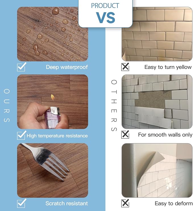 2026 New Upgrade Peel and Stick Backsplash Tile, Peel and Stick 11.34" X 11.57" Wall Tile for Kitchen, Bathroom, Fireplace, Laundry (Brown Woodgrain, 5 Packs)