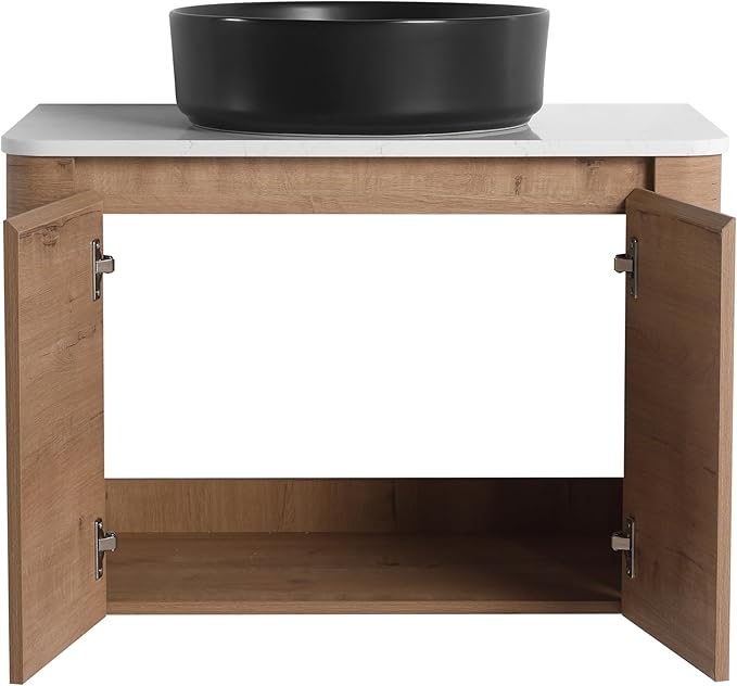 Malwee 30" Floating Bathroom Vanity with Sink, 30 Inch Wall Mounted Bathroom Cabinet Combo, Modern Single Sink Bath Storage Vanity Set, with 2 Soft Close Doors and Ceramic Vessel Basin Top(30-CC