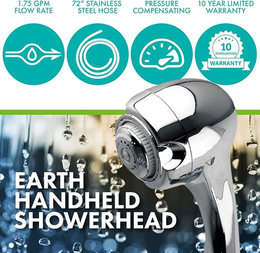 Earth Showerhead - Niagara Conservation | Energy & Water Saving Handheld Showerhead (1.75 GPM) High-Efficiency 3-Spray Chrome Fixed Hand Shower Head (N2947CH)