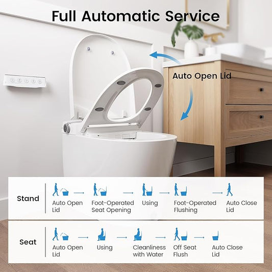 DA80U Smart Toilet, Modern Elongated Bidet with Built-in Water Tank, Assisted Pump, Heated Seat, 1.06 GPF Auto Flush, Warm Water, Remote and Foot Kick Operation, Plus Blackout Flush Feature