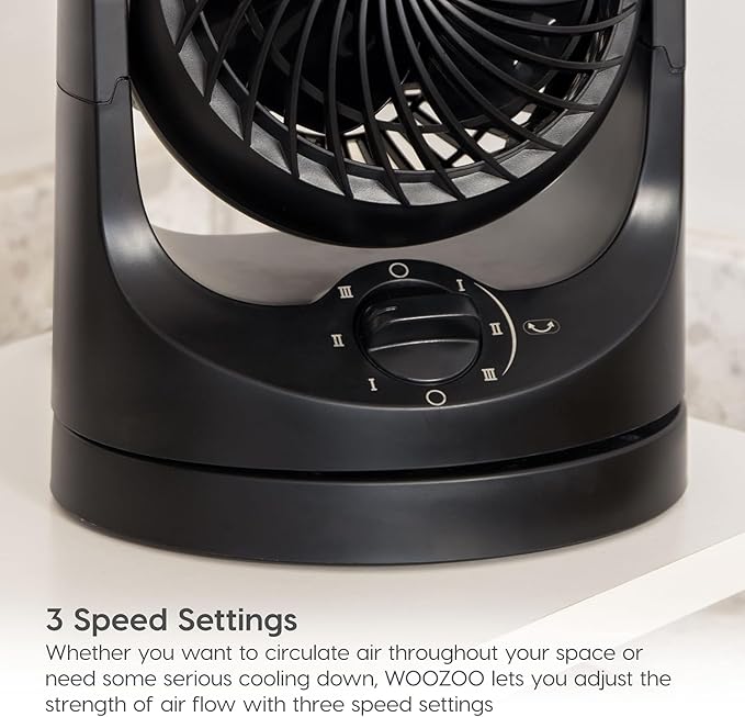 IRIS USA WOOZOO Desk Fan, Oscillating Table Air Circulator, 3 Speeds, 32ft Max Air Distance, 112° Adjustable Tilt, 27.5db Quiet Motor, Small Fan for Bedroom, Office, Dorm, Black