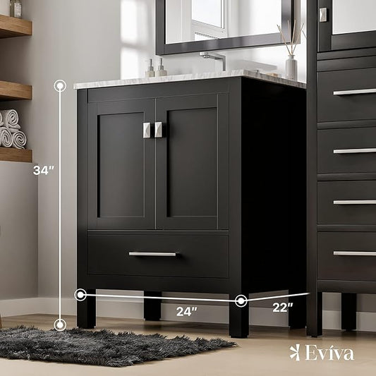 Eviva Aberdeen 24" Transitional Espresso Bathroom Vanity with White Carrara Countertop