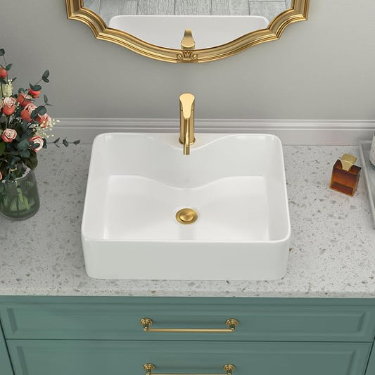 Bathroom Vessel Sink | Beslend 19"x15" Regular White Modern Ceramic Porcelain Above Counter Bathroom Sink Art Basin With Single Hole