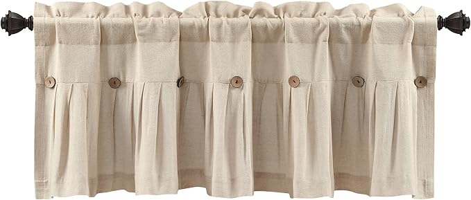 Lush Decor Linen Button Farmhouse Valance Curtians Dark Linen,Valances for Windows - Kitchen Curtains Valances - Bathroom Curtain, 52" W x 18" L (Pack of 12)
