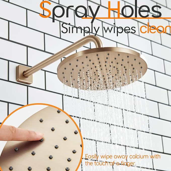Rainhead Waterfall Shower Head 10-Inch Large Bathroom Overhead Fixed Showerhead High Pressure 2.5 GPM with Adjustable Angle, Champagne Bronze SH001CPG-D10
