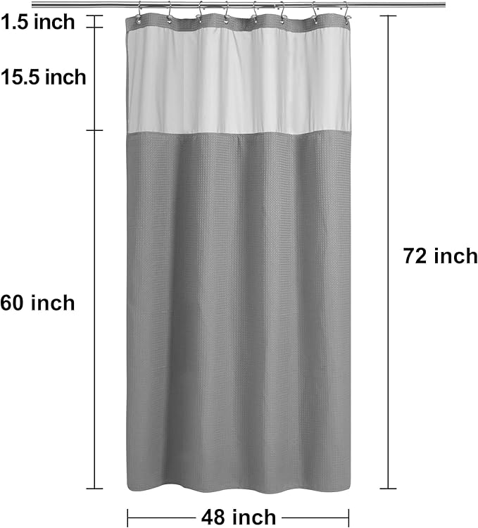N&Y HOME 48 x 72 Waffle Weave Shower Curtain with Snap-in Liner Set Gray | 12 Metal Hooks Included, Snap on/off Fabric Liner, Hotel Style & Mesh Top Window, Machine Washable, 48x72 Shower Stall Size