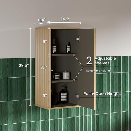 Floating Bathroom Side Cabinet, Wall Mounted Modern Cabinet, Large Storage for Small Space, Apartment, Hotel, Natural Oak - Camellia Collection