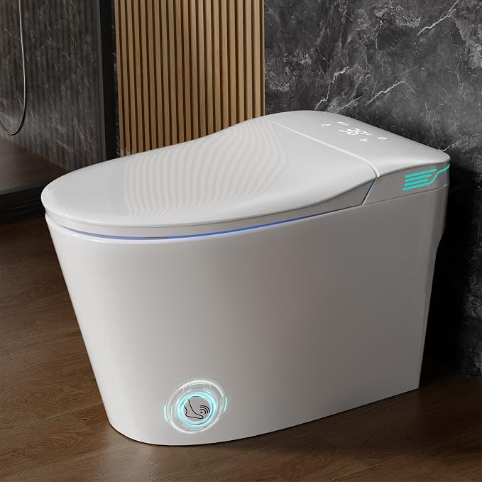 Smart Toilet with Bidet Built In ADA Height 17.7", 1.28GPF Power Flush, One Piece Bidet Toilet Design with Heated Seat, Voice Control, Remote Control, Foam Shield, Tankless Modern Toilet BSJ
