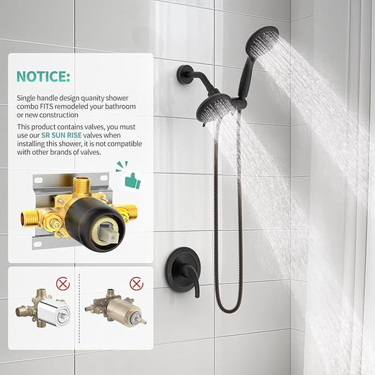 SR SUN RISE Dual 2 in 1 Shower System with Handheld,Oil Rubbed Bronze | 3-Way Diverter Rain Shower Combo Set,6 Spray Setting,High Pressure,Soild Brass,Included Valve and Trim Kit