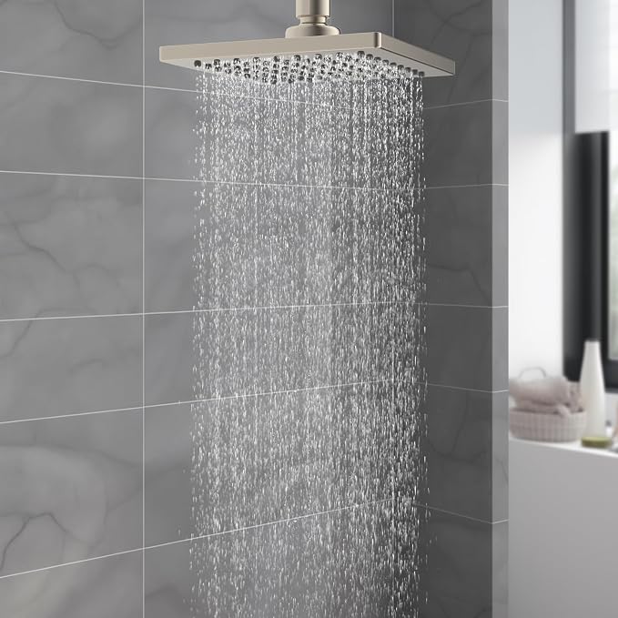 Hibbent cUPC Certified Thickness Metal 6'' Rain Shower Head, Brushed Nickel | High Pressure Shower Head, Bathroom Waterfall Shower Heads, High Flow Fixed Showerheads with Adjustable Brass Ball Joint
