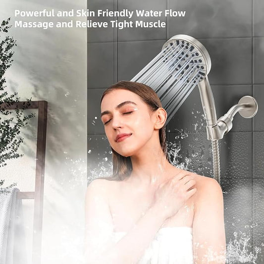 9 Settings High Pressure Handheld shower head with Power Wash | Pause Mode for Water Saving, Power Wash for Tub&Tile, Easy Clean Nozzles, 6ft Hose,Bracket / Satin Nickel