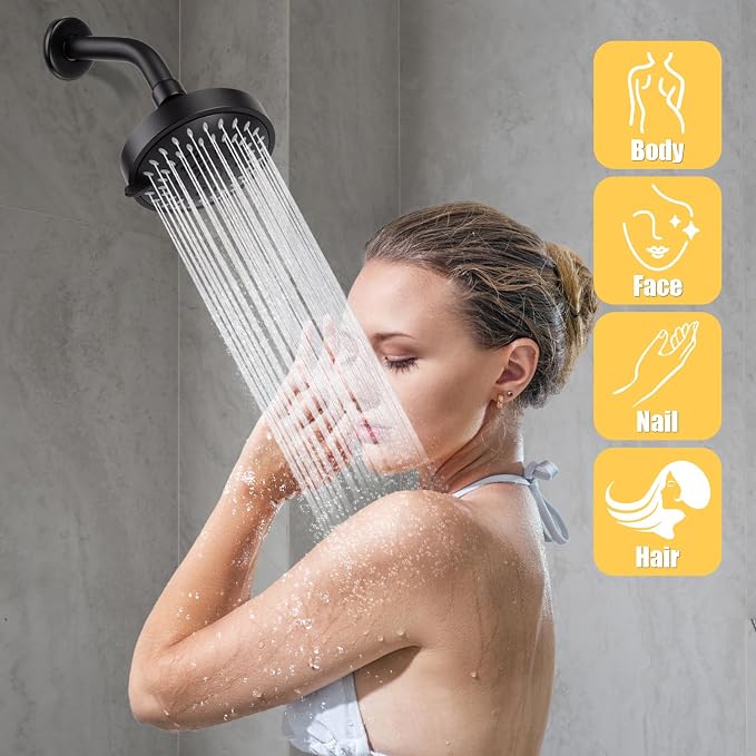 AISOSO High Pressure Rain Shower Head 5 Modes Showerhead 4.1" Matte Black | Low Water Pressure Compatible, Powerful Spray Fixed Showerhead for a Relaxing Indoor & Outdoor Shower