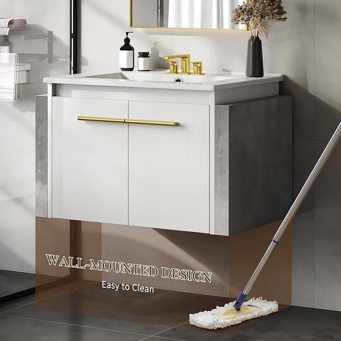 DWVO 24 Inch Bathroom Vanity with Sink Combo | Wall Mounted Modern Bathroom Cabinet with Ceramic Sink, Large Storage Double Soft‑Close Doors Cabinet