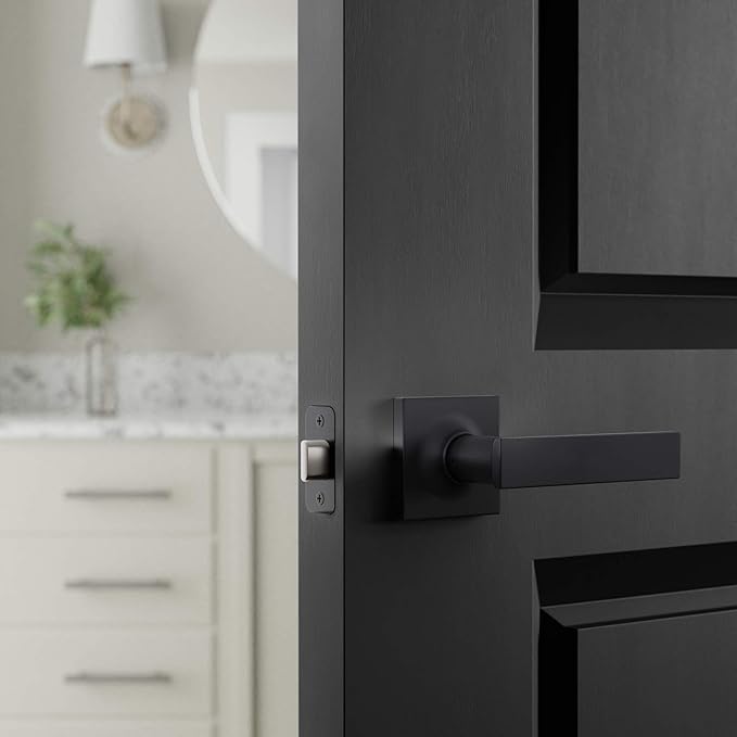 Amazon Basics Contemporary Stamford Passage Door Lever, Easy Installation, Matte Black, 1-Pack