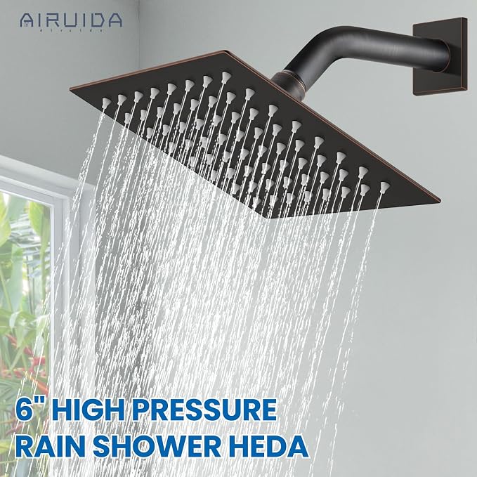 Airuida 6 Inch Shower Faucet Set,Bathtub Faucet Kit,Oil Rubbed Bronze | Shower Tub Faucet Set,Male Threads Rough-In Valve,Square Head Shower System