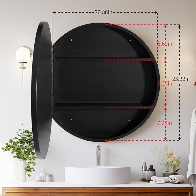 Movo Medicine Cabinet Round 24 Inch x 24 Inch Bathroom Cabinet Mirror, Circular Storage Cabinet Surface Mounted