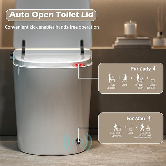 WinZo Smart Toilet with Bidet Built in, ADA One-Piece Toilet Auto Open/Close & Flush, Heated Seat, Front & Rear Wash, LED Display, Night Light, 12-inch Rough-in (White)