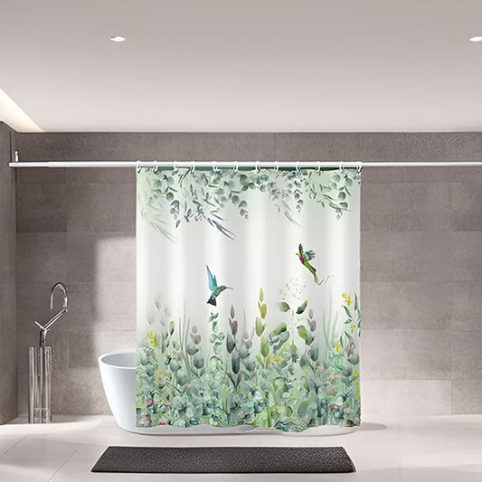 Green Leaf Shower Curtain - 72" W x 78" L with 12 Hooks, Weighted Hem, Waterproof, Sage Green