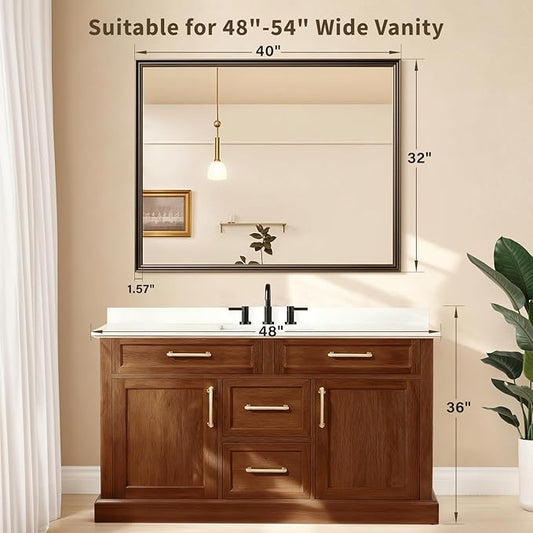 Retro Copper Effect Framed Wall Mirror, 32x40 Rectangle Mirror, Anti-desilvering Tempered Glass, Sustainable&Sturdy Frame, Anti-Rust, HD Reflection &3min Fast Setup for Bathroom Living Room