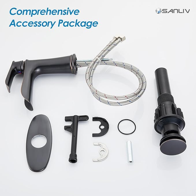 Oil Rubbed Bronze Bathroom Faucet, Sanliv Waterfall Faucet for Bathroom Sinks 1 or 3 Hole, Single Handle Vanity Faucets with Pop Up Drain Deck Plate Supply Hoses, ORB