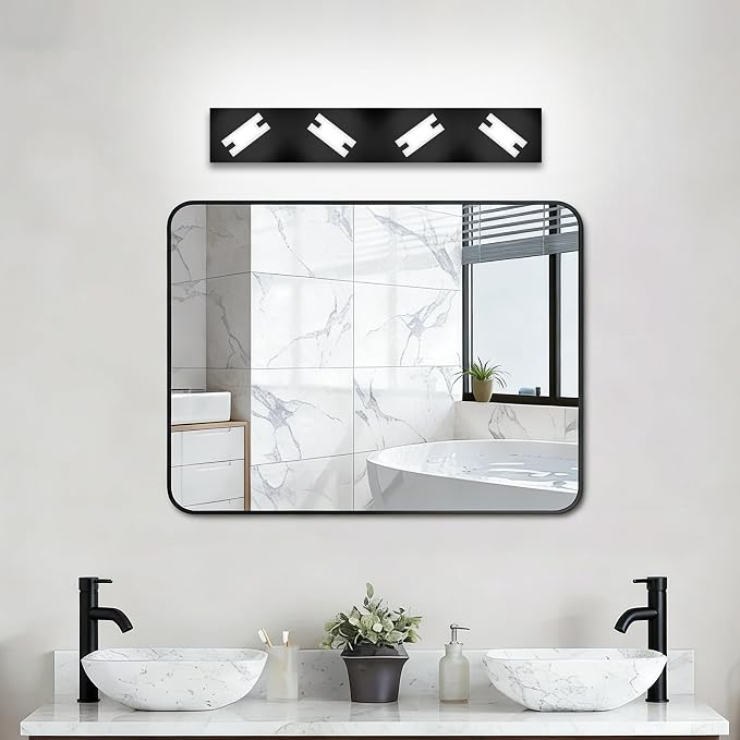 LED Bathroom Light Fixtures, 4-Light Modern Vanity Lights with Milky White Frosted Acrylic Shades, Matte Black Bathroom Lighting fixtures Over Mirror, ETL Listed, 27W (Cool White 5700K)