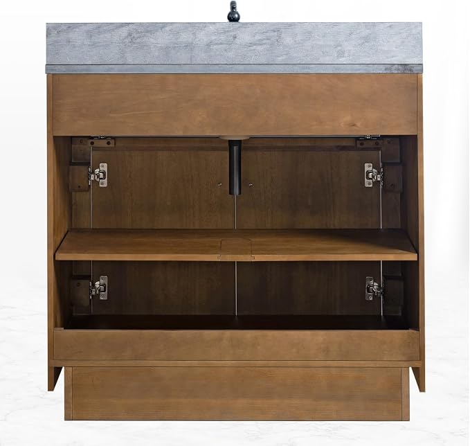 Vanity Art 36 inch Bathroom Vanity with Single Sink, Modern Wood Bath Vanity with Black Marble Top, Vanity Cabinet with Doors, Removable Shelf, Solid Wood Frame, Ceramic Sink, Tan VA7036B