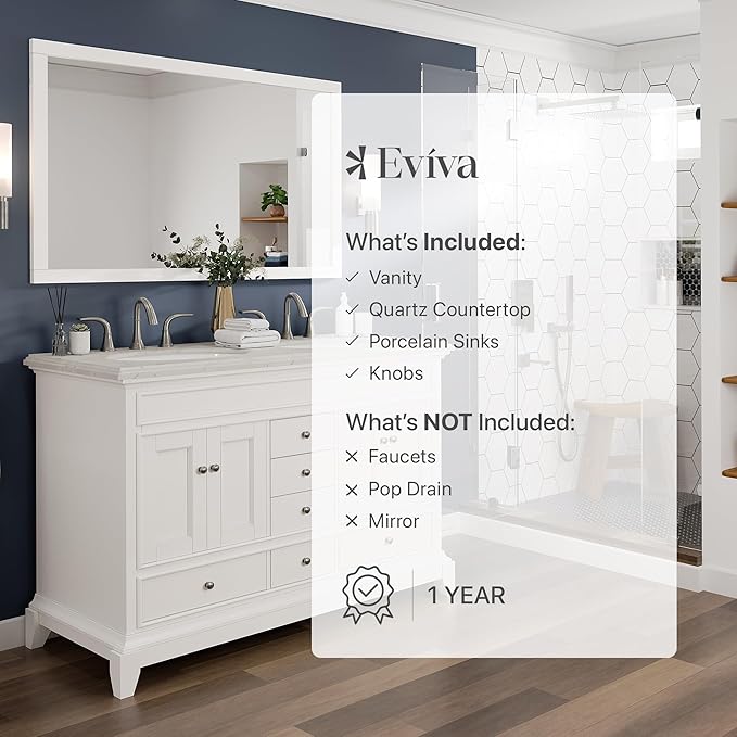 Eviva Elite Stamford 48 in. White Double Sink Bath Vanity with Carrara Quartz Top