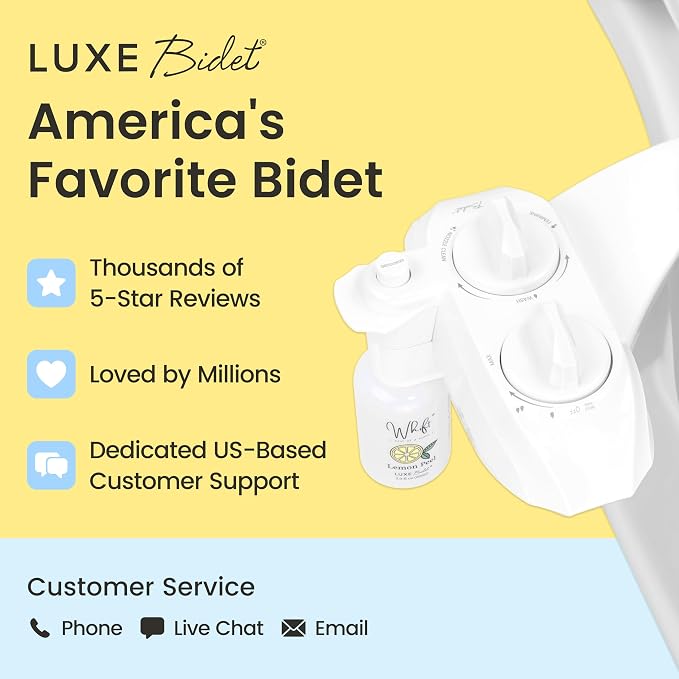 LUXE Bidet WHIFT 185 Bidet - Deodorizing EZ-Lift Bidet Attachment, White | Non-Electric, Built-In Deodorizing Spray, Cold Water, Lemon Refill Included, Easy Slide-In Install, Rear & Feminine Wash