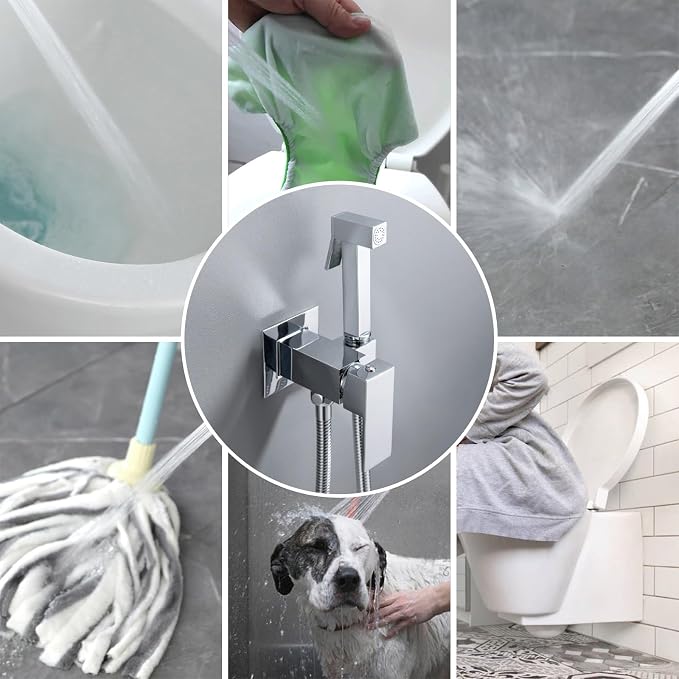 Warm Water Bidet Sprayer for Toilet with Hot and Cold Brass Rough-in Valve, Stainless Steel Handheld Bidet Attachment Set for Feminine, Pets and Baby Diaper Wash, Chrome Polished, BDS08-1