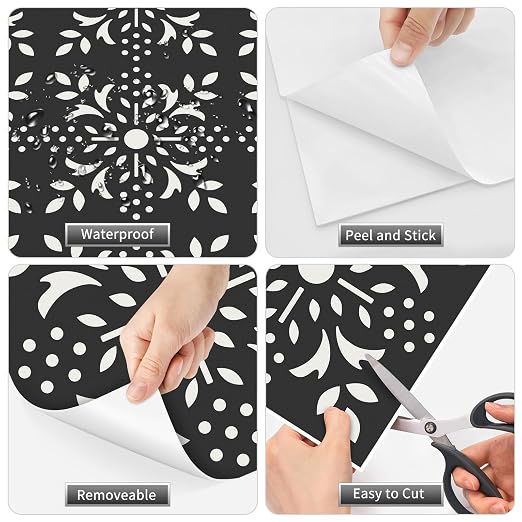 MORCART 20 Pcs Peel and Stick Floor Tile, 7.87"x 7.87" Vinyl Flooring Waterproof, DIY Flooring for Bathroom, Kitchen, Fireplace, Stairs, Bedrooms, Wall, Pantry Room Black White