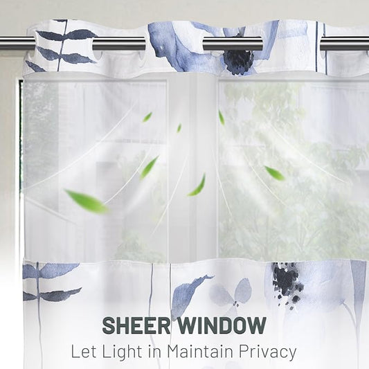 No Hook Floral Shower Curtain with Liner, Navy, 71x74 | Snap in Liner, 3 in 1, Water Repellent, Easy Install, Machine Washable, Hotel Style for Bathroom, Watercolor Pattern