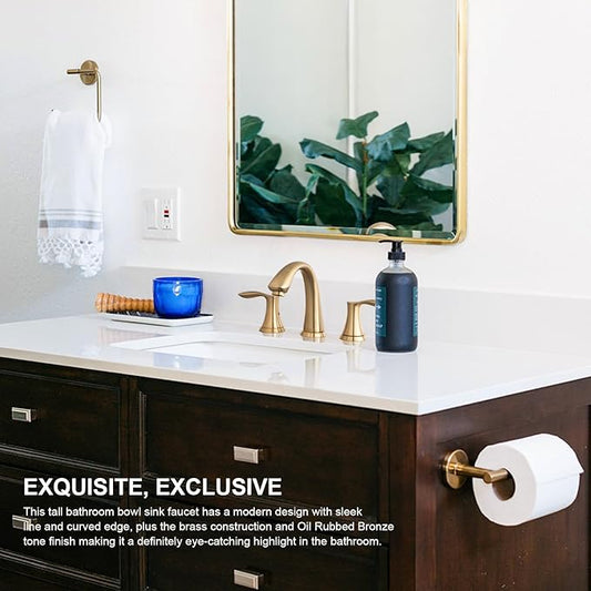 Lava Odoro Valenvoir Gold Bathroom Faucet for Sink 3 Hole, Bronze Gold 8 inch Widespread Bathroom Faucet 2 Handle Bathroom Sink Faucet for Vanity with Drain Assembly Supply line, BF405-BB
