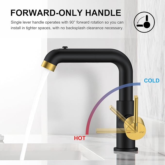 Black & Gold Pull Down Bathroom Faucet 1 Handle, 1 Hole Vanity Faucet | Pull Out Bathroom Faucet with Pop Up Drain & 6 Inch Deck Plate, Lead-Free cUPC & NSF Certified, 1 Hole Faucet for Vanity RV
