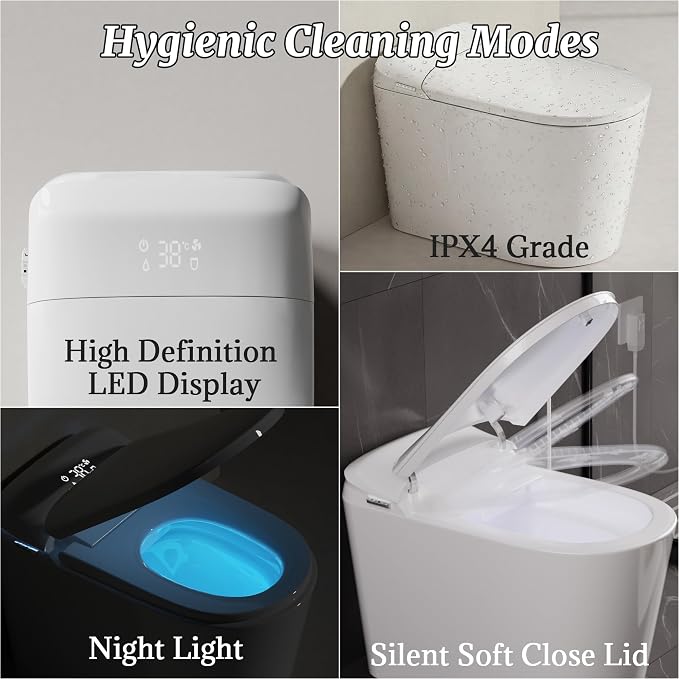 Smart Bidet Toilet with Tank Foam Shield Dual Auto Flush/Lid&Seat | Foot Sensor UV-C light Electric Modern One Piece Toilet for Bathroom with Siphon Dual Flush 0.8/1.2 GPF MAP 1000g