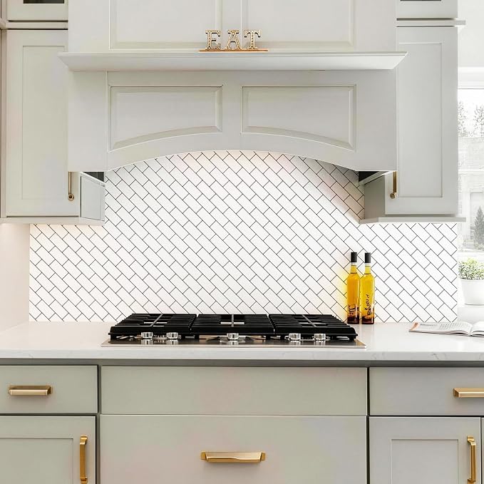Joysticky 10-Sheet Peel and Stick Backsplash, 12" * 12" Crystal Texture Stick on Tiles Backsplash for Kitchen & Bathroom,Thicker Design Peel and Stick Wall Tiles(Warm White)
