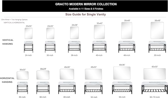 GRACTO 30 x 40'' Chrome Rectangle Bathroom Vanity Mirror for Wall Polished Silver Metal Framed Rounded Rectangular Bathroom Vanity Mirrors Vertical and Horizontal Hanging