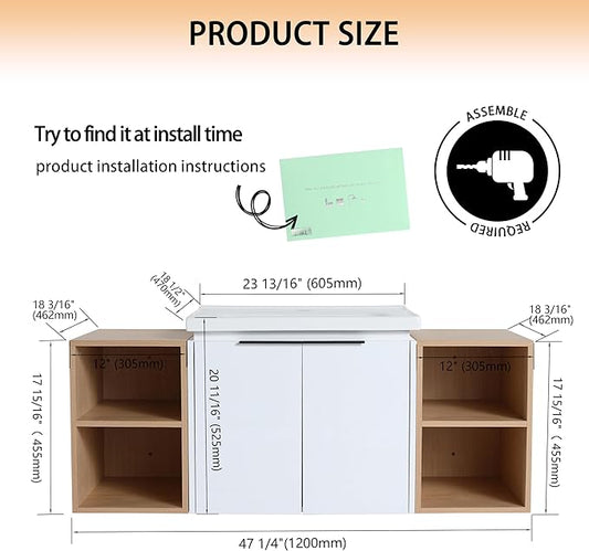 48" Bathroom Vanity with Sink, 48 Inch Floating Bathroom Vanity, Modern Bathroom Vanity, White Wall Mounted Cabinet Set