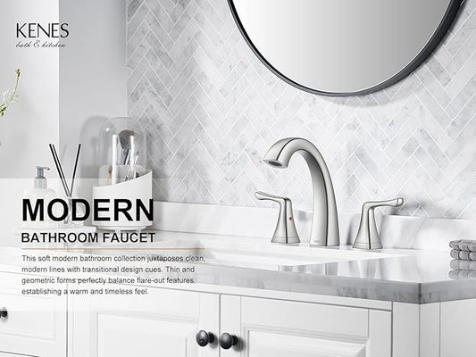 KENES Bathroom Faucets for Sink 3 Hole, Brushed Nickel 2 Handle 8 Inch Widespread Bathroom Faucet, Bathroom Vanity Faucet with Pop Up Drain & Supply Lines, LJ-9075