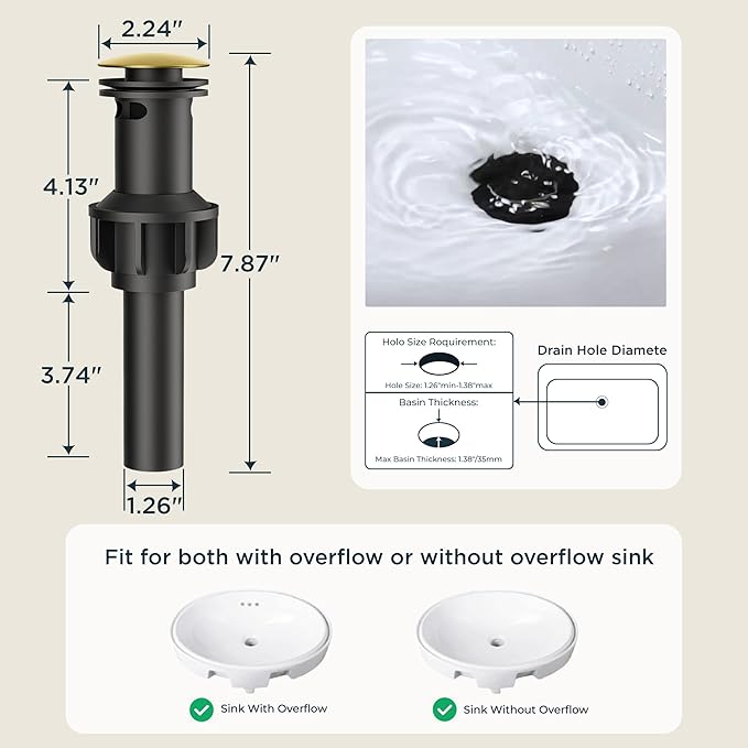 FORIOUS Bathroom Faucet 1 Hole Single Handle with Pull Down Sprayer Gold | with 6-inch Deck Plate for 1 or 3 hole(4-inch centerset) Setup, Swivel Sink Faucet for RV Bar Laundry Vanity Utility