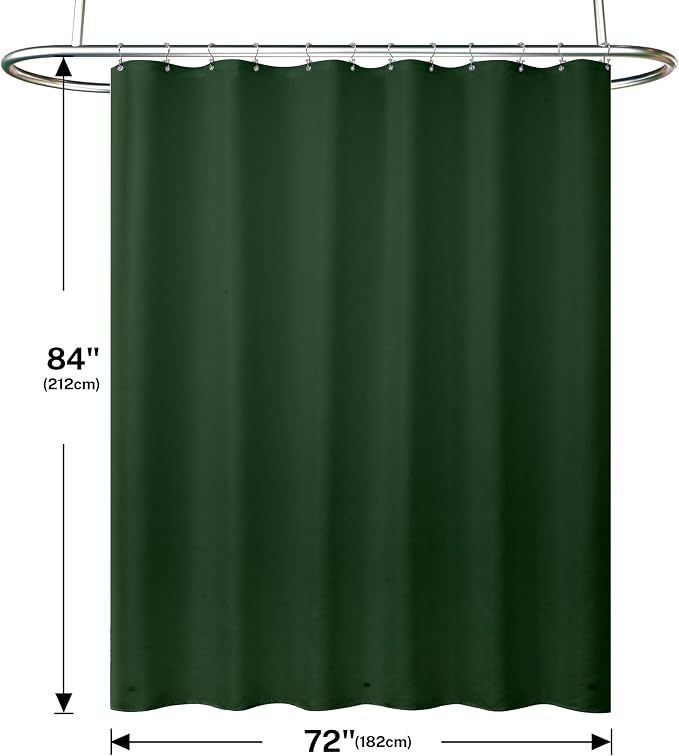 Shower Curtain and Liner, 3 in 1 Shower Curtain Set with 12 Double Sided Shower Curtain Hooks, 72x84 Cloth Shower Curtains for Bathroom,Waterproof, Dark Green