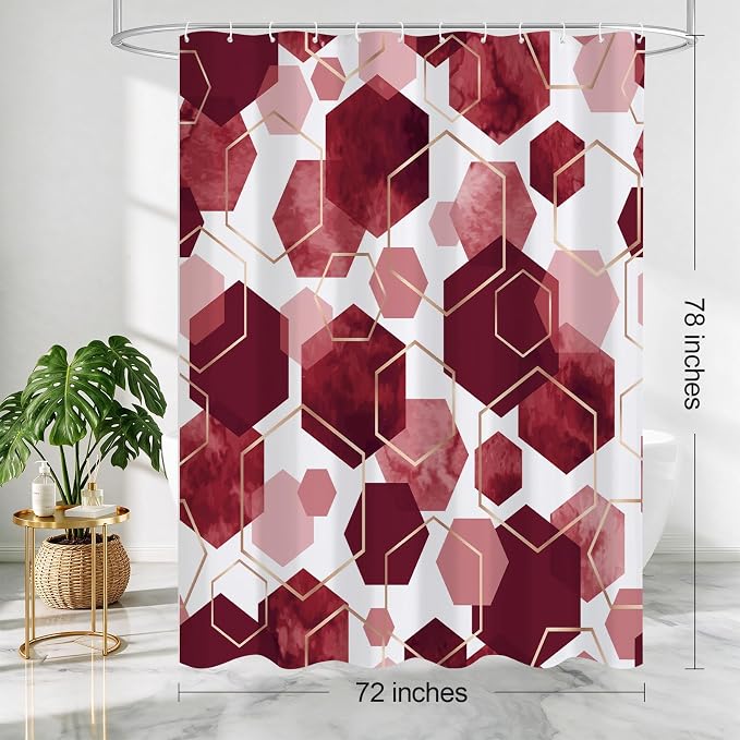 Litabel Long Shower Curtain for Bathroom, Geometric Bathroom Decor 72x78 | Long Modern Minimalist Shower Curtais, Burgundy Geometric Art Print Abstract Waterproof Bath Curtain
