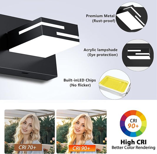 LED Modern Bathroom Vanity Light Fixtures, Dimmable Matte Black Vanity Lights for Bathroom Lighting Fixtures Over Mirror, with 360° Rotatable Acrylic Heads 8-Light 54-inch (Cool White 6000K)