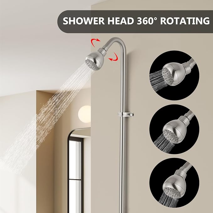 Tub Shower Conversion Kit with Riser and Shower Head, Brushed Nickel | 70-Inch SUS304 Shower Riser, 360° Swivel Head, Diverter Tub Spout, Wall Mount